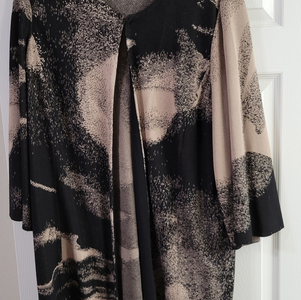 Ming Wang Abstract Jacquard Longline Belted Knit Jacket